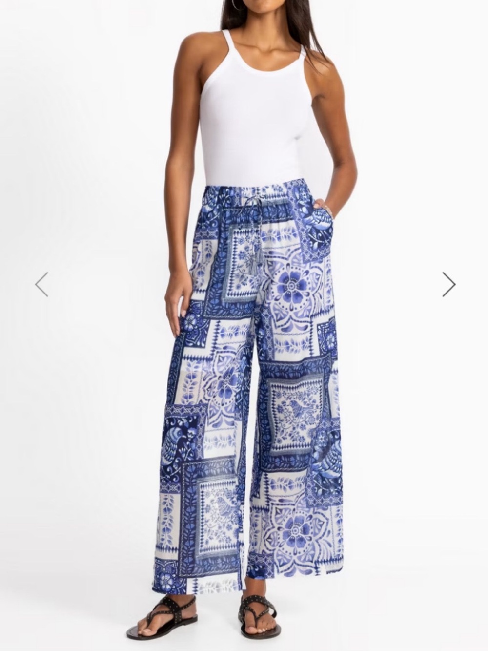 JOHNNY WAS Blue and White Wide-Leg Printed Palazzo Pant in Starling! 🌀
